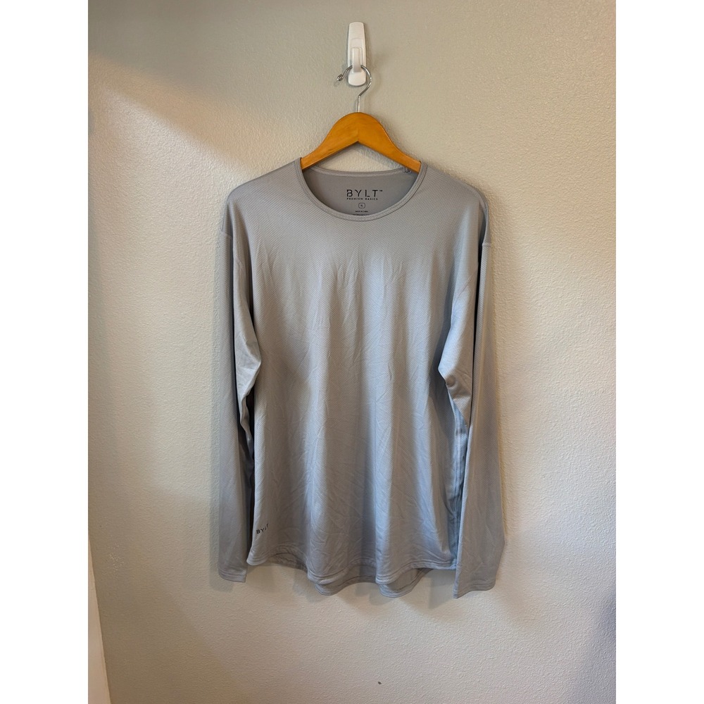 BYLT Premium Basics Long Sleeve Shirt Mens XL Grey Performance Curved Hem